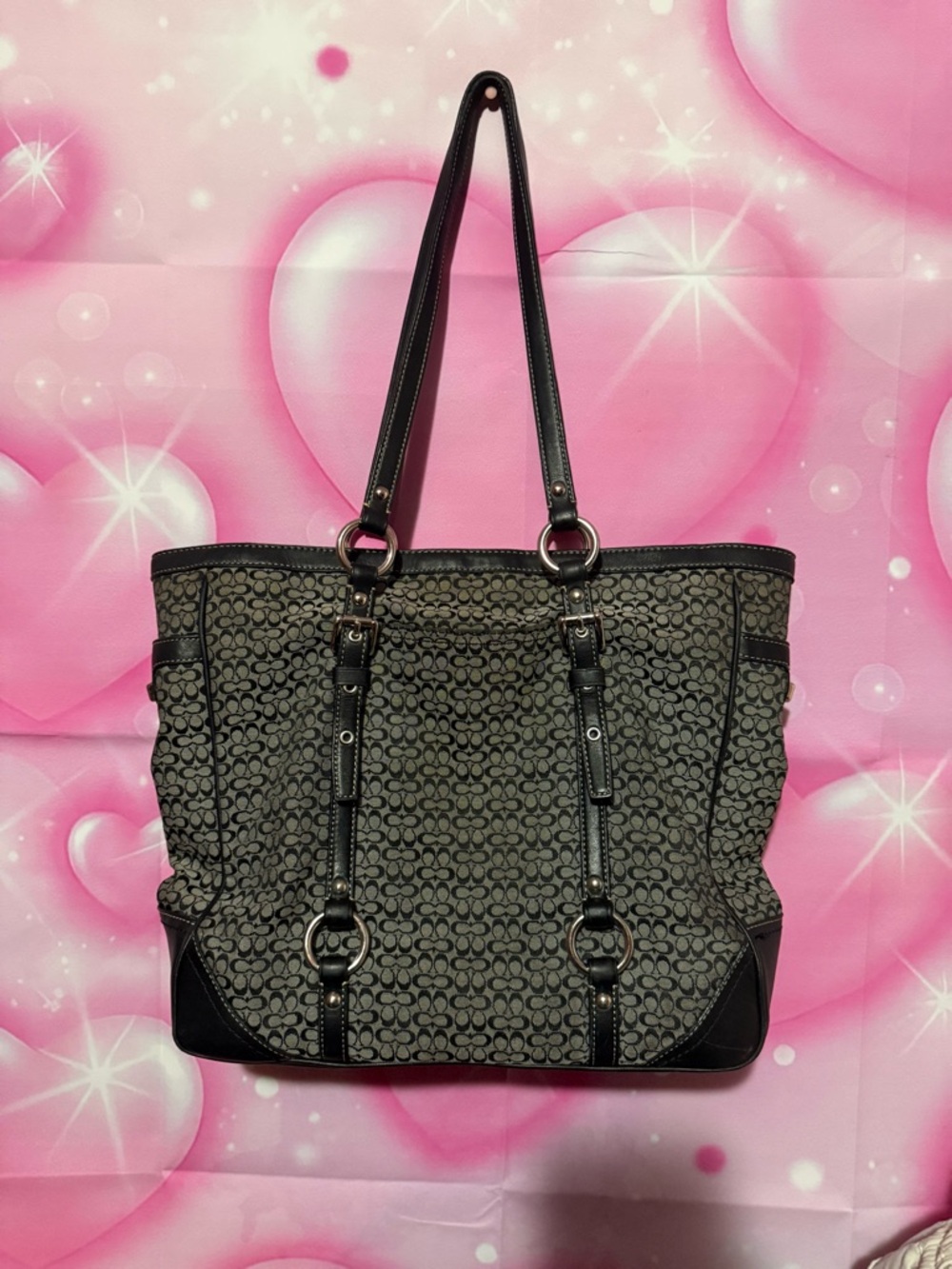 Coach Black and Gray Signature Canvas Tote